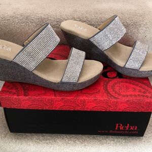Reba Women's Gray Rhinestone Wedge Sandals